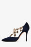 Manolo Blahnik Navy Satin Crystal Embellished Cuff Heels Size 39.5