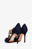 Manolo Blahnik Navy Satin Crystal Embellished Cuff Heels Size 39.5