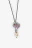 Miu Miu Silver Toned Pink Ribbon Heart Pearl Drop Necklace
