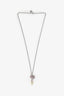 Miu Miu Silver Toned Pink Ribbon Heart Pearl Drop Necklace