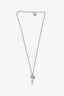 Miu Miu Silver Toned Pink Ribbon Heart Pearl Drop Necklace