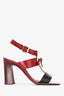 Louis Vuitton Red/Black Tricolour Leather 'V' Heeled Sandals Size 35.5