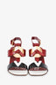 Louis Vuitton Red/Black Tricolour Leather 'V' Heeled Sandals Size 35.5