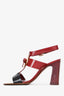 Louis Vuitton Red/Black Tricolour Leather 'V' Heeled Sandals Size 35.5