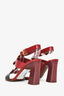 Louis Vuitton Red/Black Tricolour Leather 'V' Heeled Sandals Size 35.5