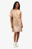 Gucci Pink Iridescent Leather Short Sleeves Shift Dress Size 38