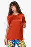 Gucci Burnt Orange Silk Short Sleeves Split Back Blouse Size 36