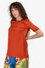 Gucci Burnt Orange Silk Short Sleeves Split Back Blouse Size 36