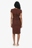 Burberry Prorsum Brown Ruched Cap Sleeve Midi Dress Size 38