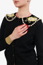 Gucci Black Floral Embroidery Pearl Collar Cardigan Size XS