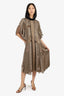 Sacai Brown/Black Windowpane Print Drawstring Midi Dress Size 3