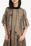 Sacai Brown/Black Windowpane Print Drawstring Midi Dress Size 3