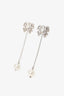 Miu Miu Silver Tone Crystal Bow Pearl Drop Earrings