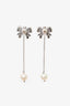 Miu Miu Silver Tone Crystal Bow Pearl Drop Earrings