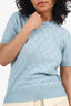 Pre-Loved Chanel™ 24K Blue Cashmere Quilted CC Short Sleeve Top Size 36