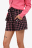 Maje Black/Pink Check High Rise Belted Shorts Size 34
