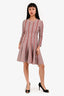 Alaïa Red/Cream Patterned Wool Blend Knit Long Sleeve A-Line Dress Size 40
