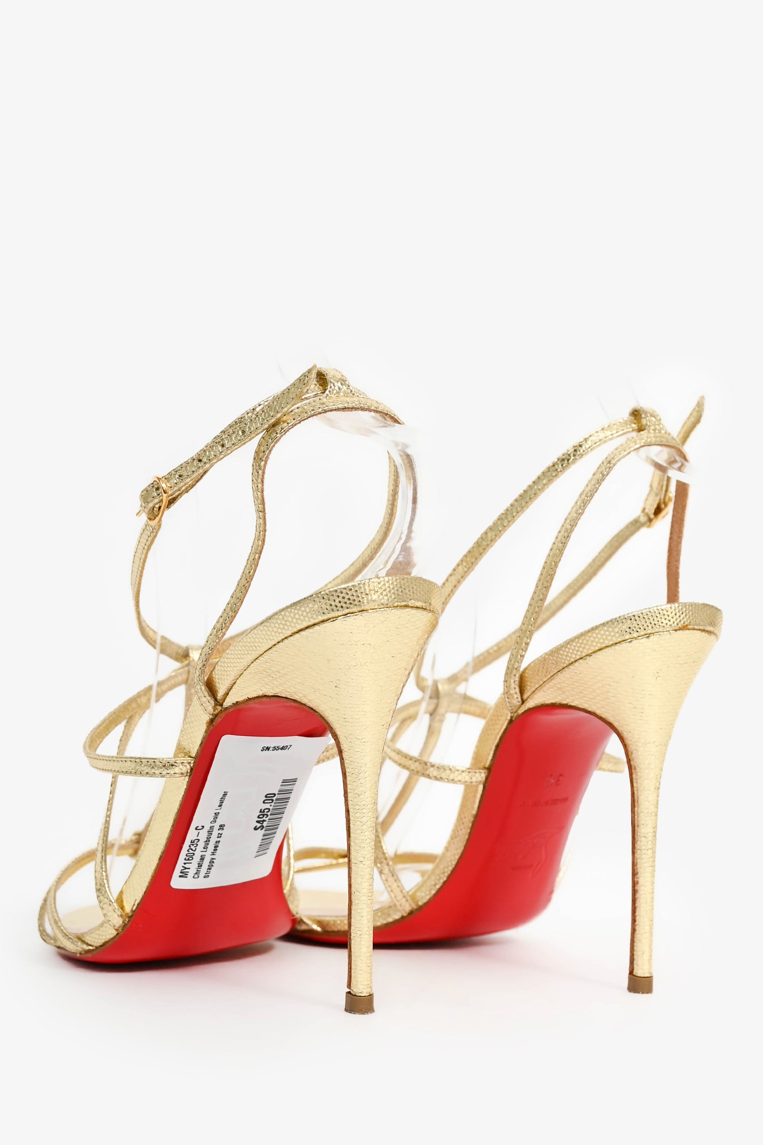 Christian Louboutin Gold Leather Strappy Heels Size 38 – Mine Yours - Main Image