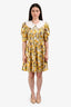 Miu Miu Yellow Floral Crepe Satin Peter Pan Collar Mini Dress Size 36