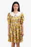 Miu Miu Yellow Floral Crepe Satin Peter Pan Collar Mini Dress Size 36