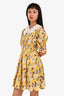 Miu Miu Yellow Floral Crepe Satin Peter Pan Collar Mini Dress Size 36