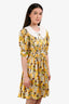 Miu Miu Yellow Floral Crepe Satin Peter Pan Collar Mini Dress Size 36