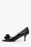Prada Black Patent Leather Open Toe Bow Pumps Size 37