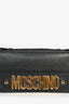 Moschino Black Leather Logo Flap Bag with Chain