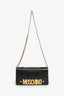 Moschino Black Leather Logo Flap Bag with Chain