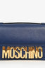 Moschino Navy Blue Leather Logo Flap Bag with Chain