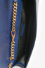 Moschino Navy Blue Leather Logo Flap Bag with Chain
