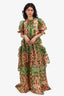 Ulla Johnson Green/Pink Silk/Cotton Tiered Ruffle Maxi Dress Size 2