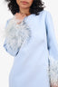 Safiyaa Pale Blue Ostrich Feather-Trimmed Rena Short Dress Size 8