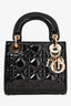 Christian Dior 2021 Black Patent Leather Mini Lady Dior Bag with Strap