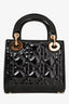Christian Dior 2021 Black Patent Leather Mini Lady Dior Bag with Strap