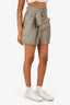 Sandro Grey/Khaki Pinstriped Belted Shorts Size 34