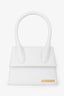 Jacquemus White Leather 'Le Chiquito Moyen' Top Handle Bag with Strap
