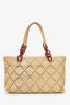 Pre-Loved Chanel™ 2003-04 Beige Caviar Perforated Bekko Chain Tote