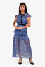 Self-Portrait Blue Eyelet Lace Cape Overlay Maxi Dress Size 0