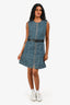 Louis Vuitton 2016 Blue Denim Mongram Leather Waist Detailed Sleeveless Dress Size 38