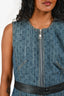 Louis Vuitton 2016 Blue Denim Mongram Leather Waist Detailed Sleeveless Dress Size 38