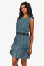 Louis Vuitton 2016 Blue Denim Mongram Leather Waist Detailed Sleeveless Dress Size 38
