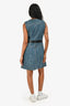 Louis Vuitton 2016 Blue Denim Mongram Leather Waist Detailed Sleeveless Dress Size 38