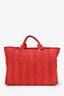 Pre-Loved Chanel™ 2019-20 Red Raffia Striped Large Deauville Shopper Tote