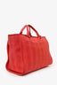 Pre-Loved Chanel™ 2019-20 Red Raffia Striped Large Deauville Shopper Tote