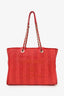 Pre-Loved Chanel™ 2019-20 Red Raffia Striped Large Deauville Shopper Tote