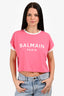 Balmain Pink/White Logo Crop T-Shirt Size M