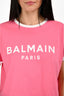 Balmain Pink/White Logo Crop T-Shirt Size M