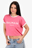 Balmain Pink/White Logo Crop T-Shirt Size M