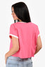 Balmain Pink/White Logo Crop T-Shirt Size M